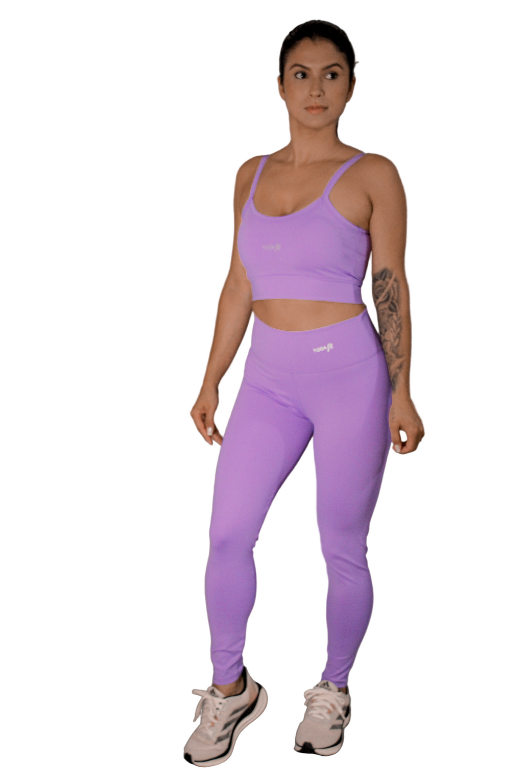 Legging básica lilas TodaFit vista de frente, mostrando modelagem e compressão.
