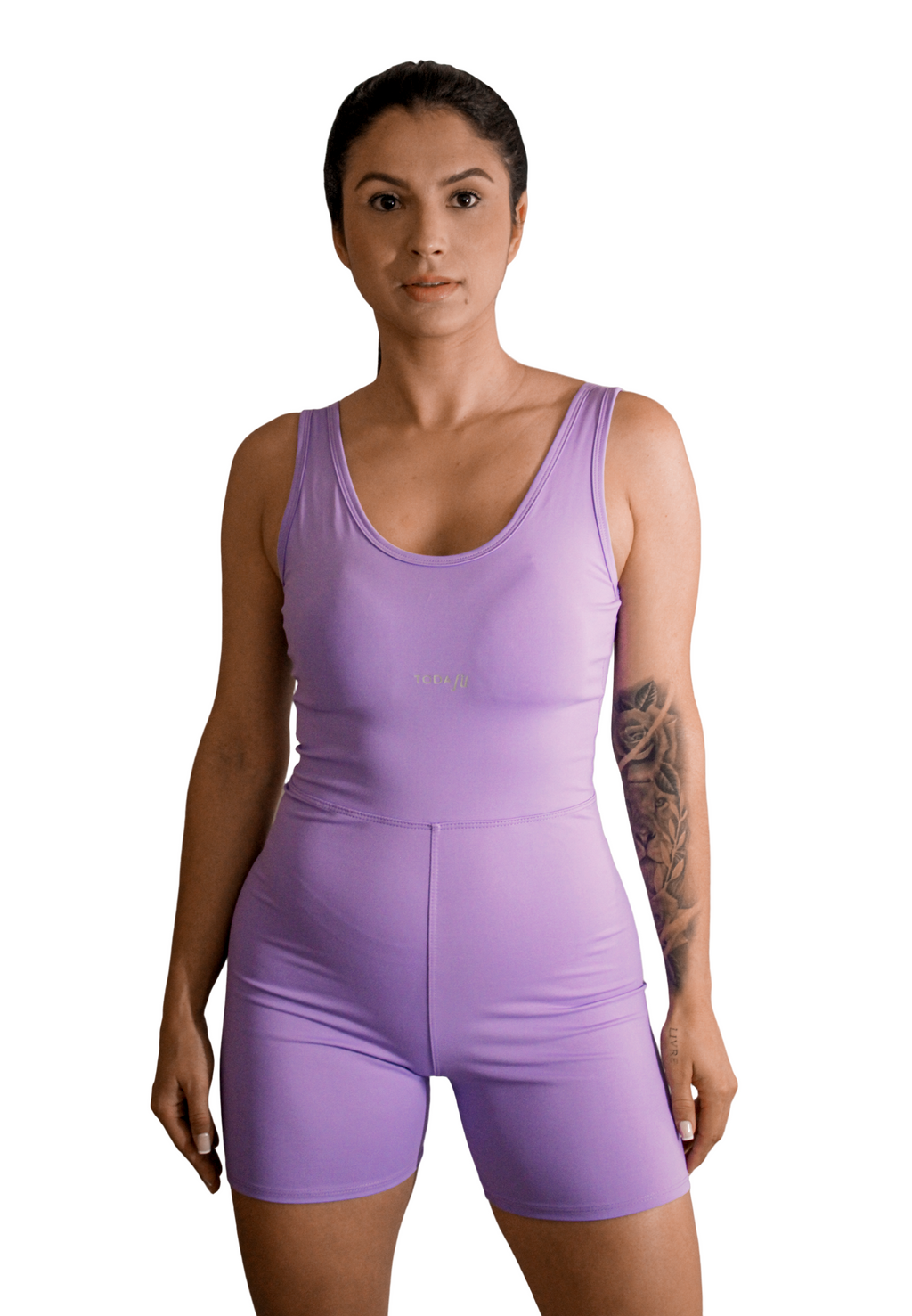 Macaquinho lilas TodaFit visto de frente, destacando modelagem e ergonomia.