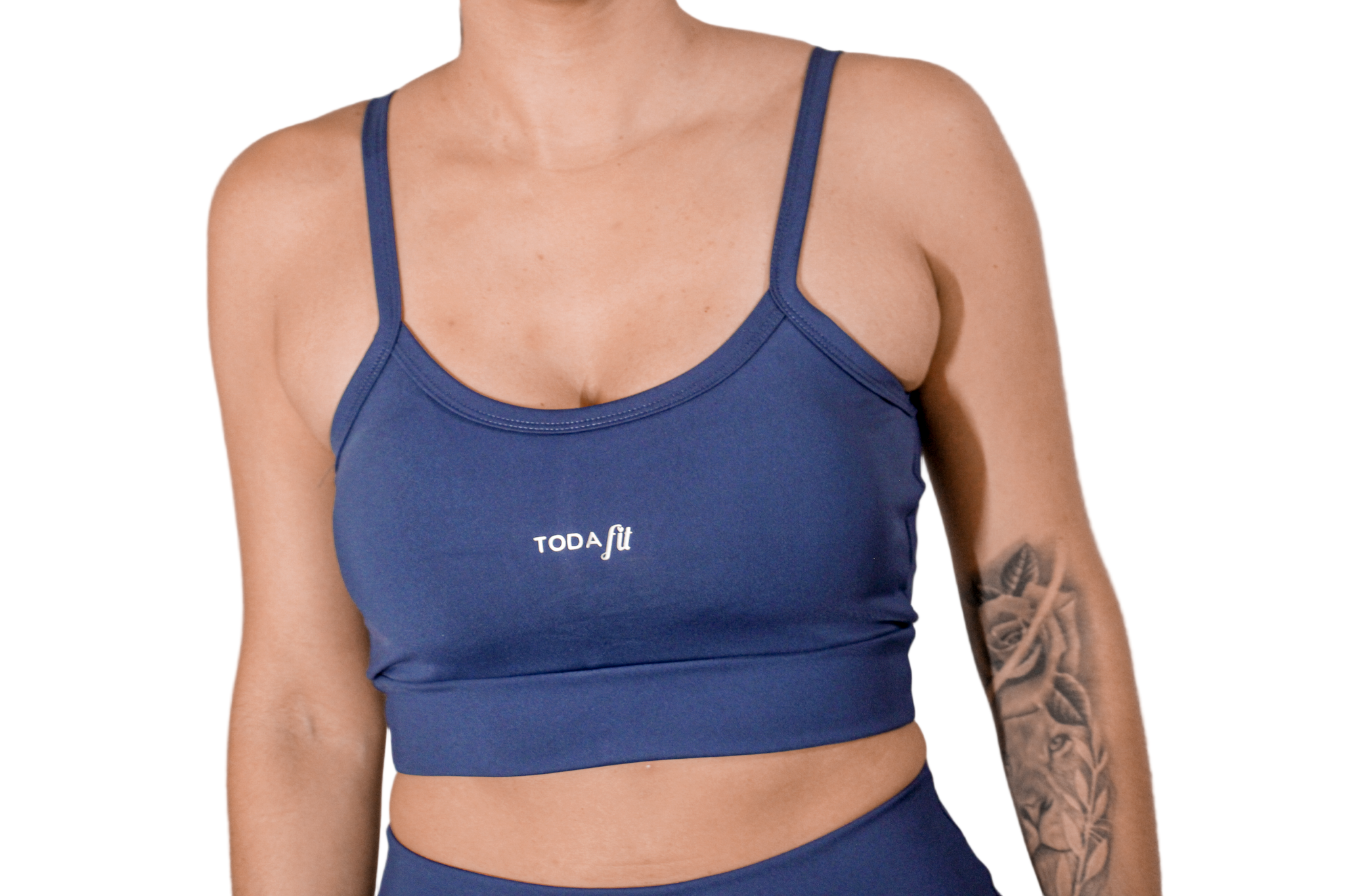 Top slim azul marinho TodaFit visto de frente, destacando a modelagem e sustentação.