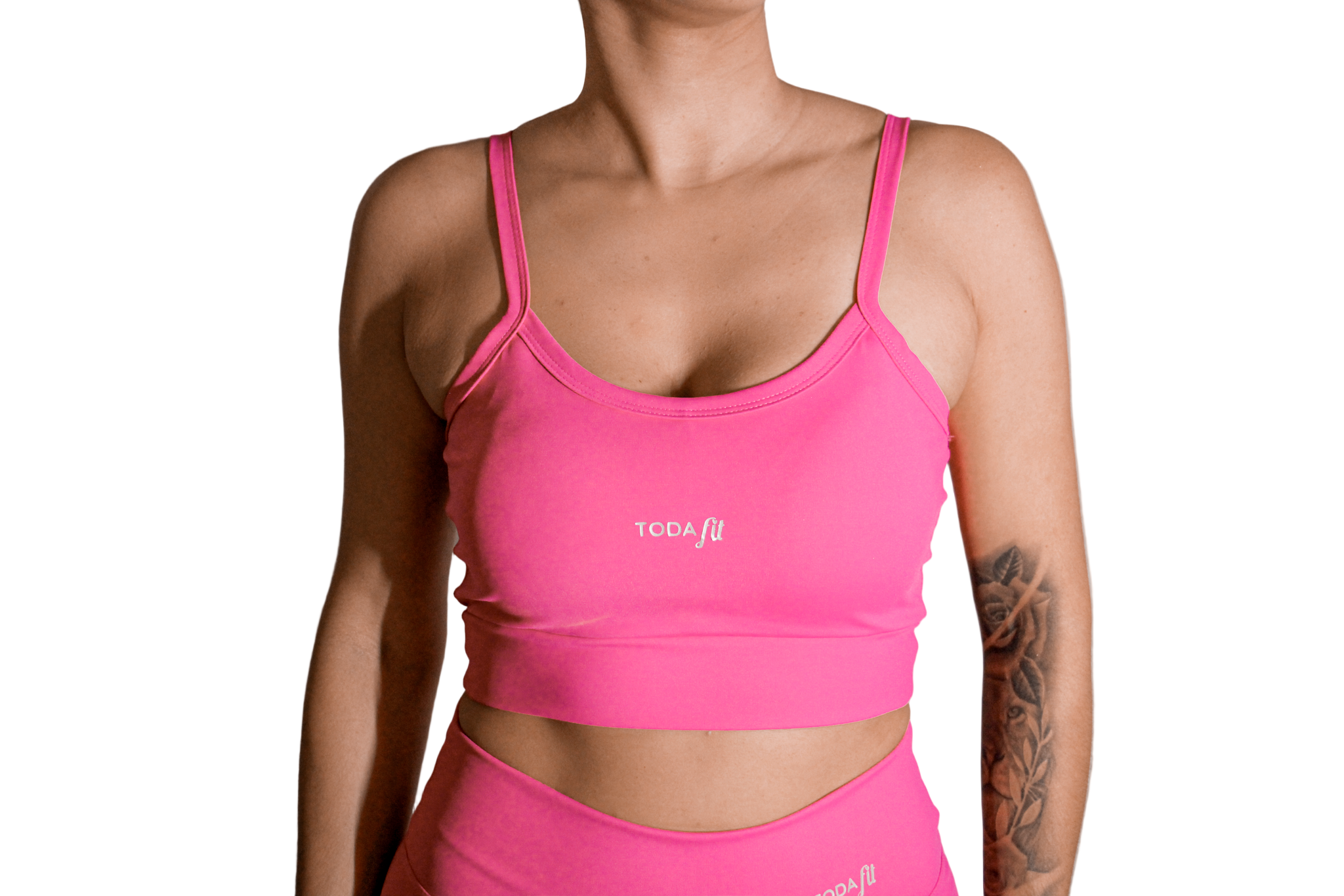 Top slim pink TodaFit visto de frente, destacando a modelagem e sustentação.
